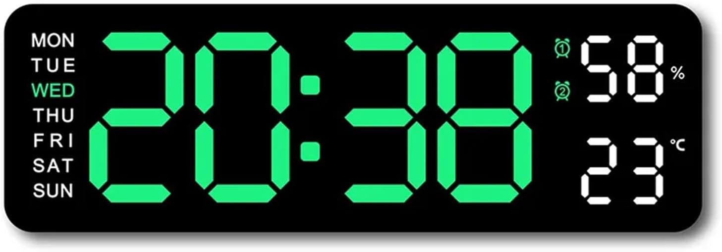 USB Powered Large Digital Wall Clock Black Green