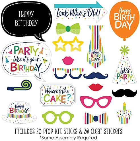 Big Dot of Happiness Birthday Photo Booth Props Kit 20 Count