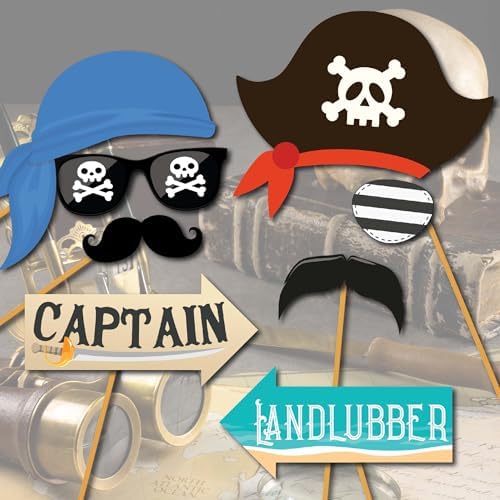 Pirate Photo Booth Props - 41pc Kit with Sign Sticks and Adhesive Pads