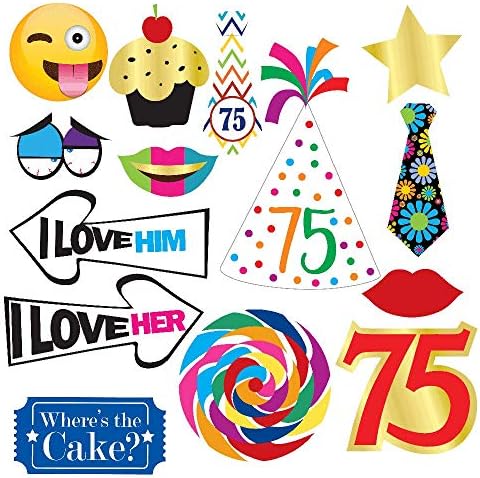 75th Birthday Photo Booth Props - 40 Pieces