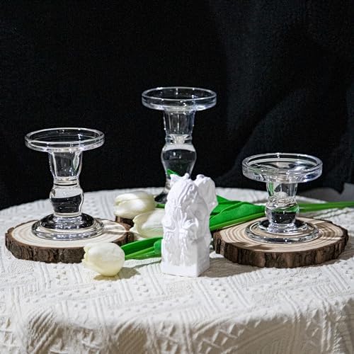 YAKii Clear Glass Candle Holder Set of 3