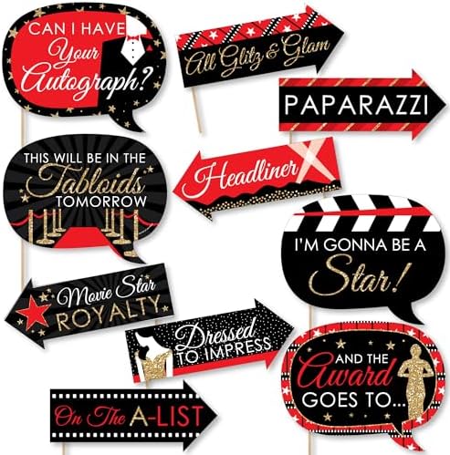 Big Dot of Happiness Funny Red Carpet Photo Booth Props Kit 10 Ct