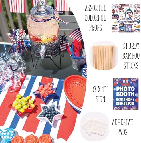 4th of July Photo Booth Props - 41pc Patriotic Party Decor Kit