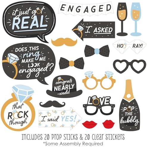 Big Dot of Happiness Engagement Photo Booth Props Kit - 20 Piece