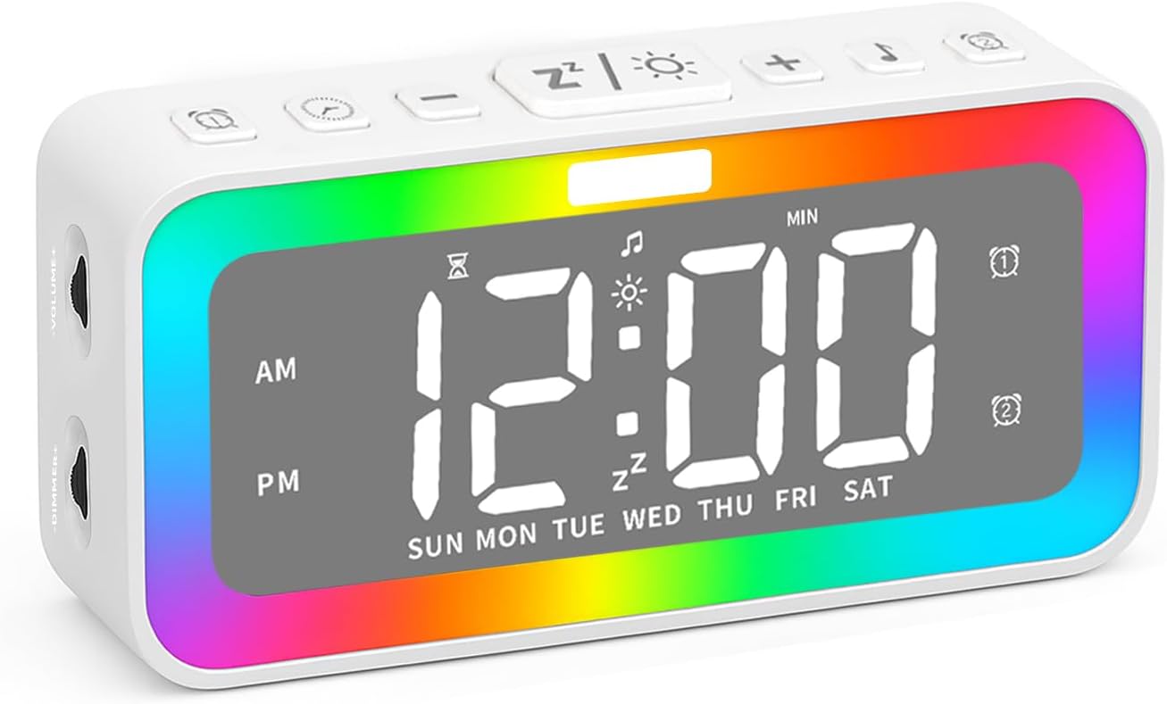 Cooluck Dual Alarm Clock with LED Night Lights and White Noise