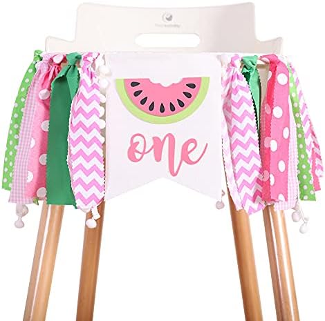 WAWUO Watermelon Birthday Banner - Pink Pattern - Highchair Mount