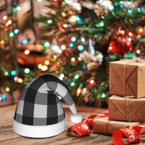 Personalized Santa Hat Black White Plaid Velvet Christmas Gift for Women