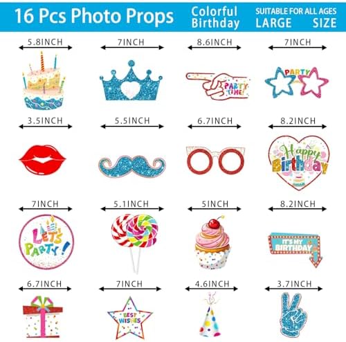 Duormal Colorful Birthday Photo Booth Props Kit