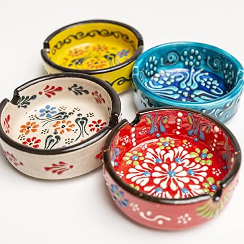 Hand-Painted Ceramic Ashtray Set 4 Pcs