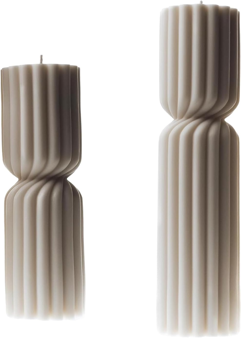 Handmade White Spiral Spire Soy Wax Pillar Candles Set of 2