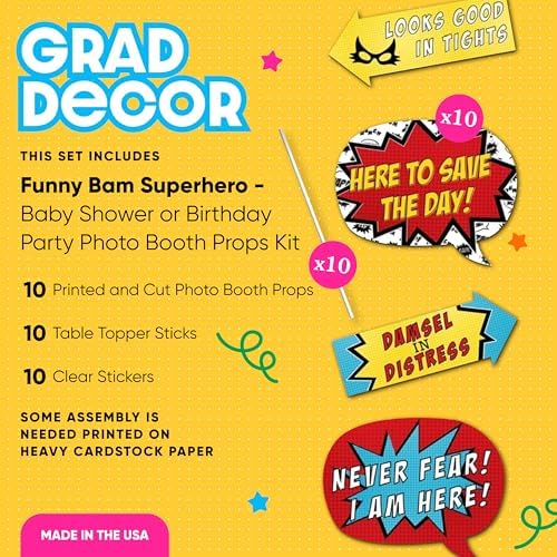 Funny BAM Superhero Photo Booth Props Kit 10 Piece