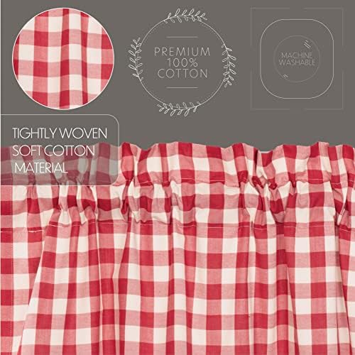 VHC Brands Red Buffalo Check Swag Curtains Pair 36x36x16