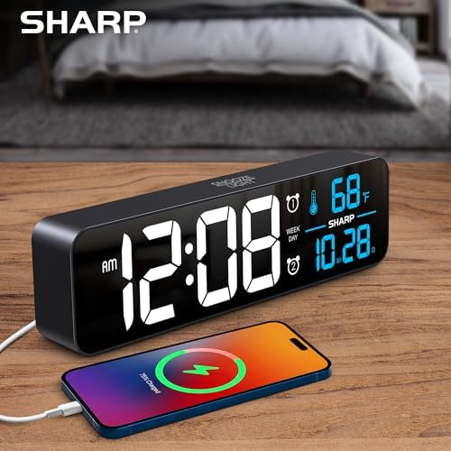 Sharp Digital Alarm Clock with Temperature Display