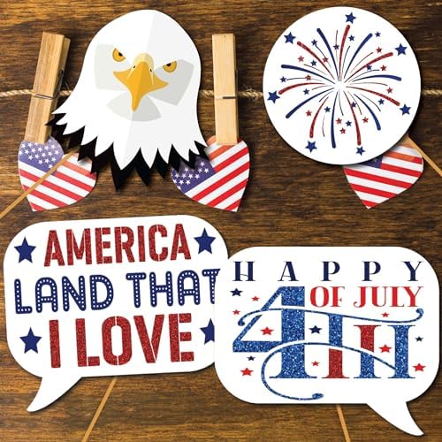 4th of July Photo Booth Props - 41pc Patriotic Party Decor Kit