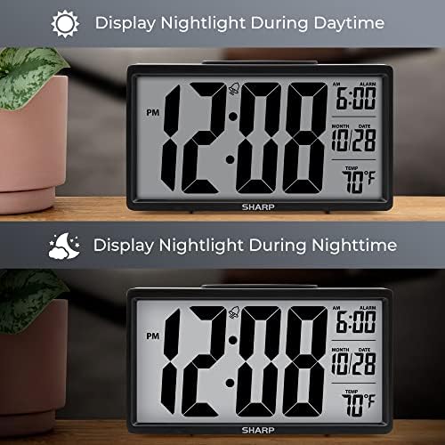 Sharp Alarm Clock with Jumbo 28 Display and Nightlight - Black