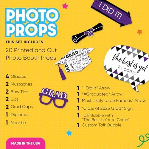 Big Dot of Happiness Graduation Props 2025 Purple 20-Pack