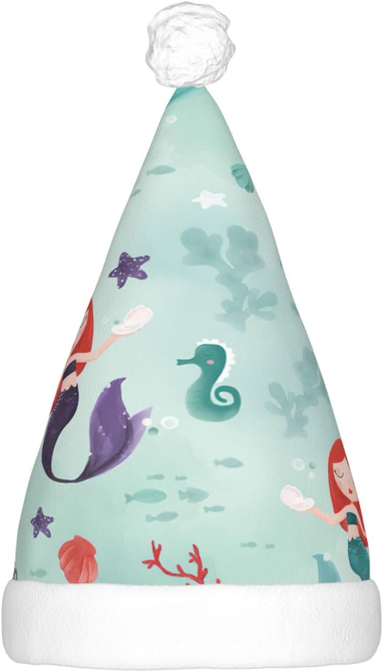 QINZHENG Mermaid Print LED Santa Hat for Christmas Party