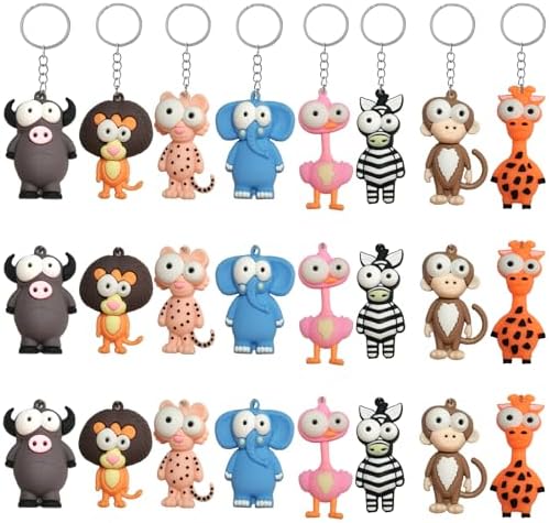 24 Pcs Rubber Animal Keychains Bulk