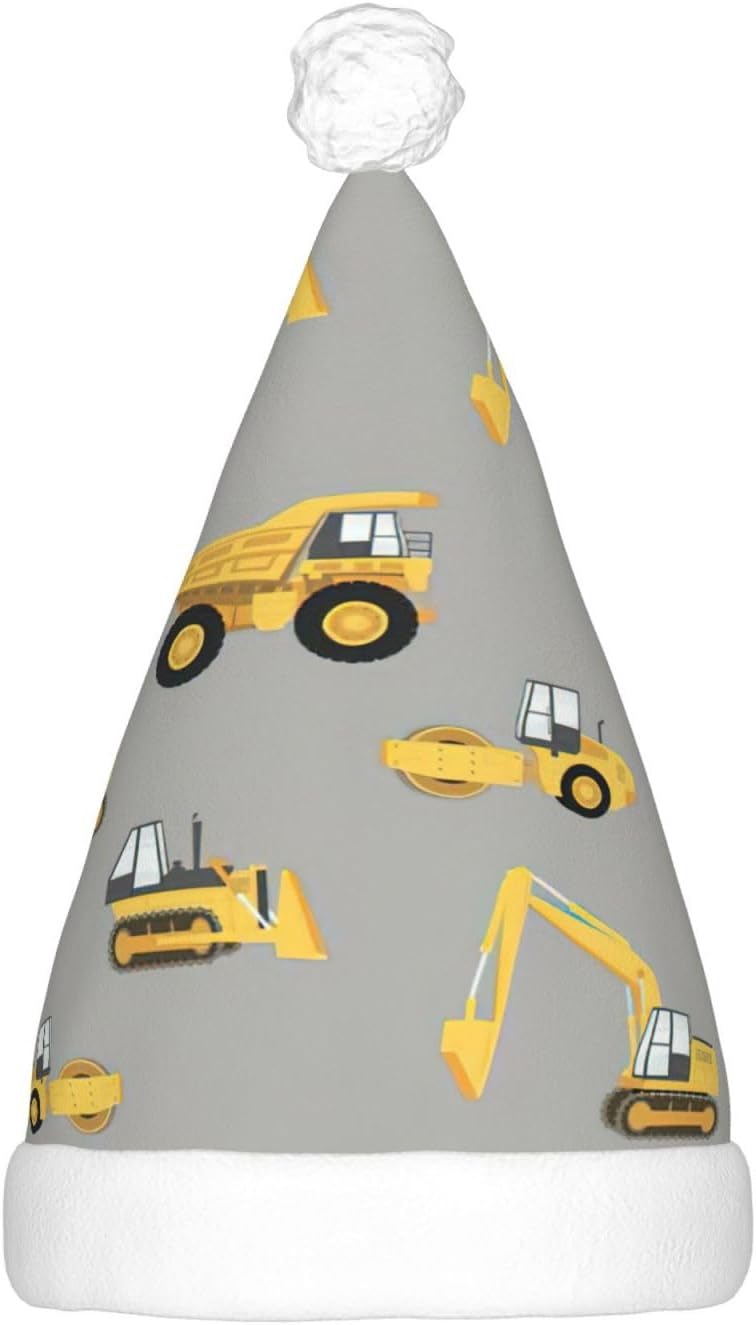 Construction Trucks Print Christmas Hat with LED Lights
