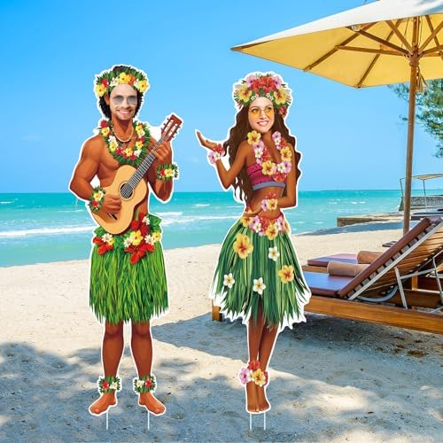 2 Pcs Life Size Hawaiian Couple Photo Props