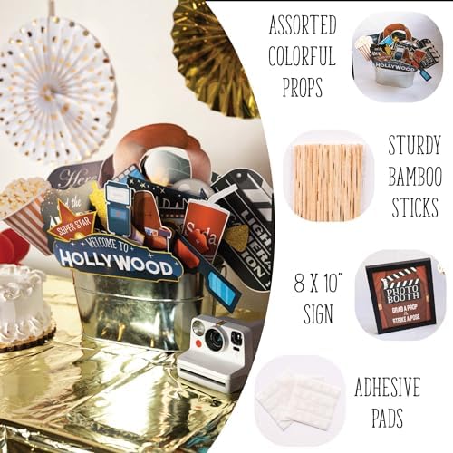 Hollywood Photo Booth Props - 41-Piece Set with Sign and Sticks