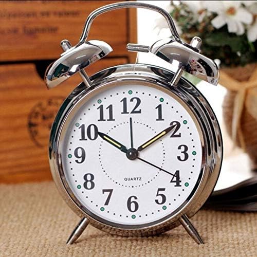 4 Inch Silent Quartz Alarm Clock with Night Light and Silver Plating