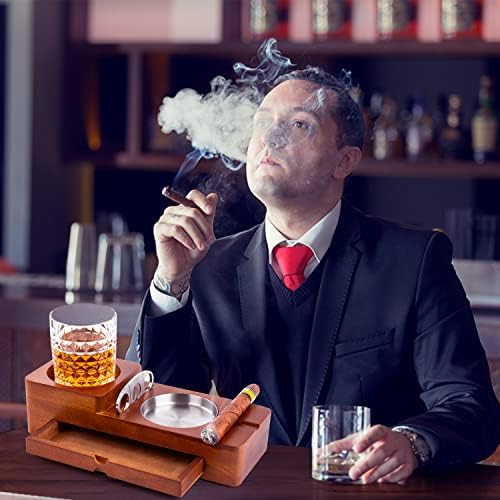 Cigar Ashtray Whiskey Glass Tray Set for Men