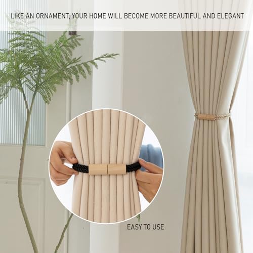 Contoeey Magnetic Boho Curtain Holders 2 Pack Black
