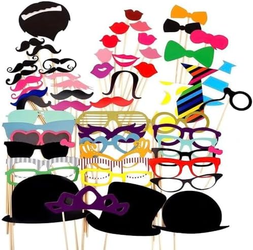 58 Piece Photo Booth Prop Set with Funny Costumes and Hats