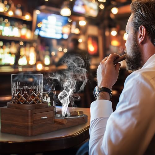 Cigar Ashtray Whiskey Glass Tray Set with Drawer