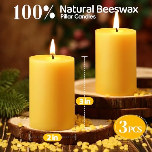 2x3 Inch Beeswax Pillar Candles Set of 3
