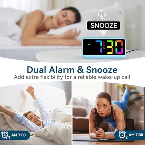 Netzu Loud Alarm Clock with RGB Display and 2 Alarms