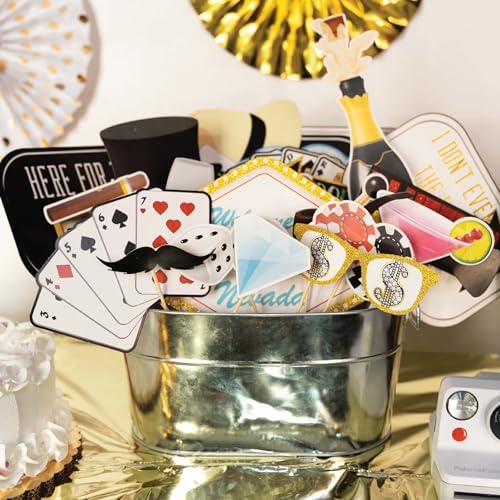 Casino Party Photo Booth Props Set - 41 Piece with Sign and Sticks