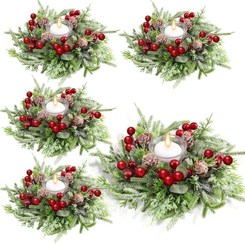 Lyrow 4 Pcs Christmas Candle Rings Wreath Holder