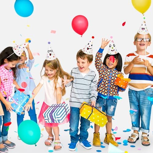 24 Pcs White DIY Birthday Party Hats with Stickers and Pom Poms