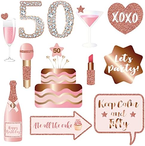 50th Birthday Photo Booth Props Kit Rose Gold