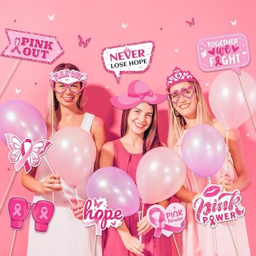 25pcs Breast Cancer Awareness Photo Booth Props with Stick