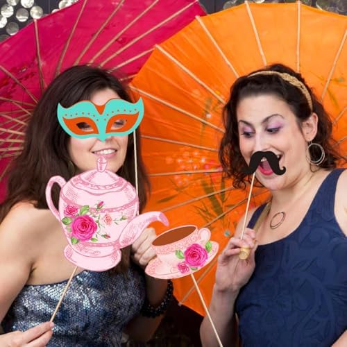28 Pcs Tea Time Photo Booth Props with Stick