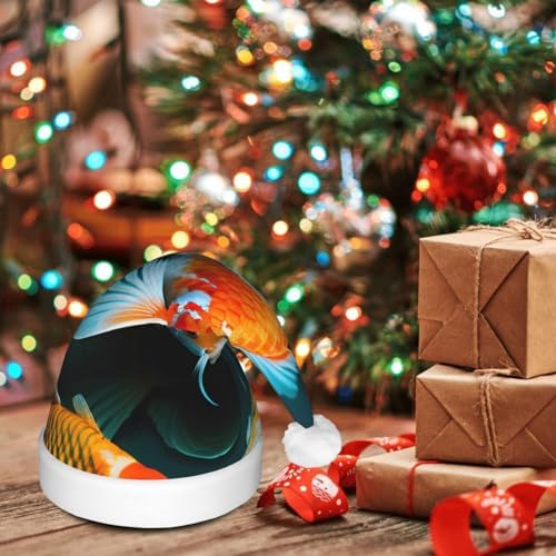 QinZheng HD Japanese Koi Fish Print Velvet Santa Hat with LED Lights