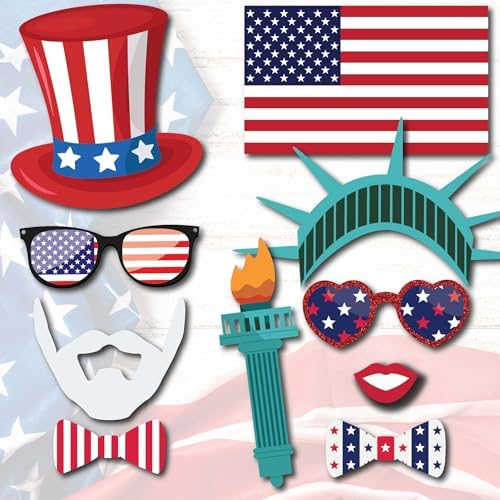 4th of July Photo Booth Props - 41pc Patriotic Party Decor Kit