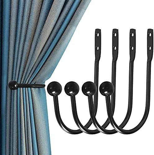 HEMOUR Curtain Holdback 4 Pcs Wall Mounted Drapery Tiebacks Black
