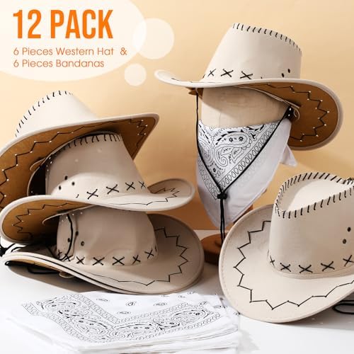 Zhanmai 12 Piece Cowboy Hats and Bandanas Set