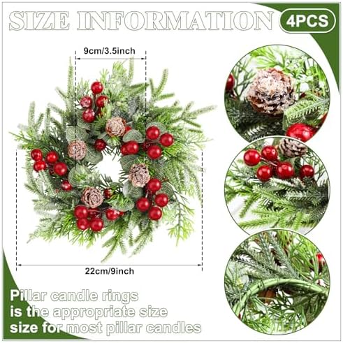 Lyrow 4 Pcs Christmas Candle Rings Wreath Holder