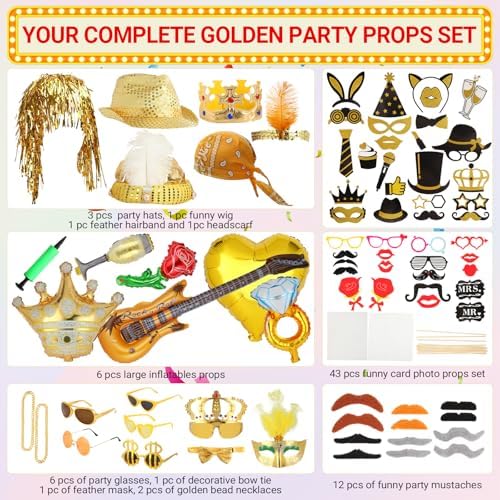 Gold Party Photo Booth Props Set for Adults