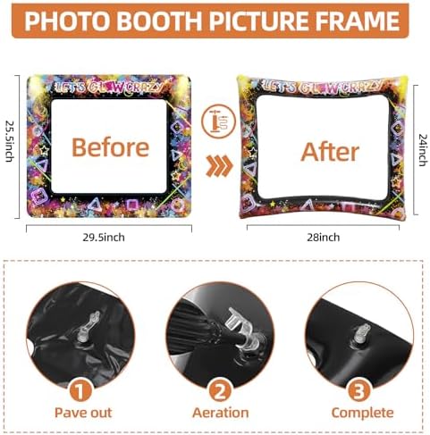 25pcs Neon Glow Party Photo Booth Props with Lets Glow Inflatable Selfie Frame