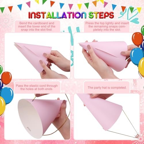 20 Pcs Pastel Rainbow Cone Hats with Elastic Cord