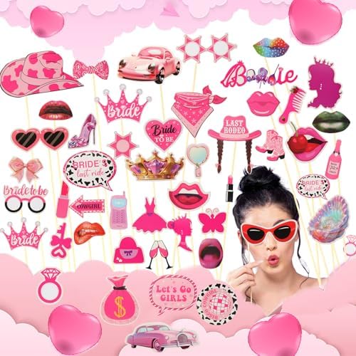 NICOWARM Bulk Hot Pink Photo Booth Props Set