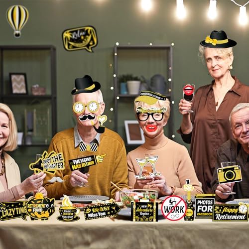 HOWAF Retirement Party Photo Booth Props Kit - 26pcs Selfie Props Frame