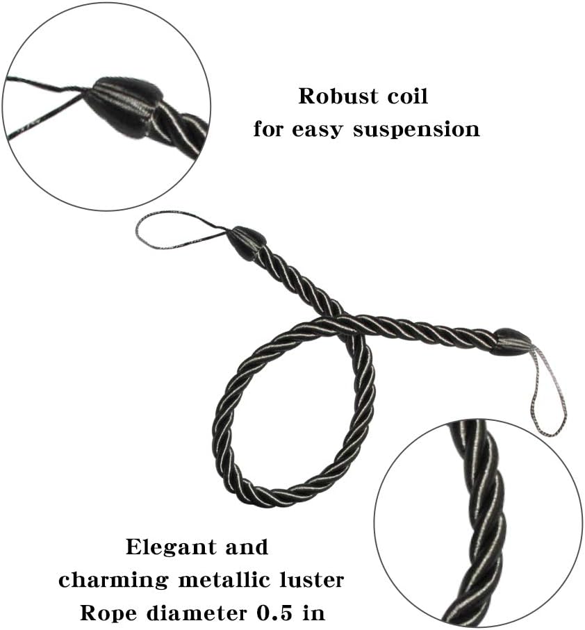 BEL AVENIR Curtain Ropes Tiebacks 2 Pack Charcoal