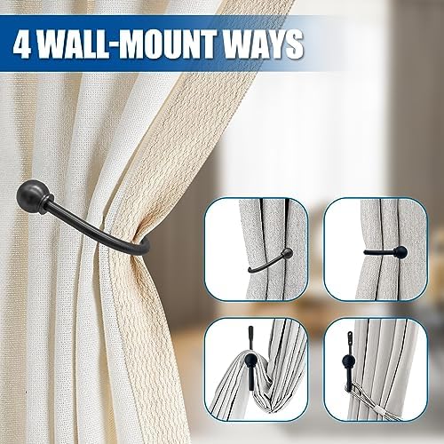 ARNORX Curtain Holdbacks with French Ball Ends 2PCS Matte Black